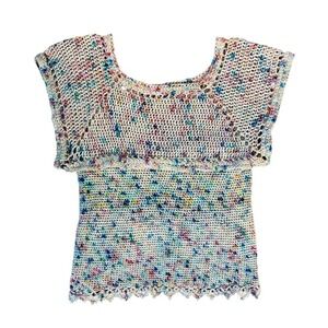 Handknit Rainbow Speckled Crocheted  Top Cottagecore Grandmacore Women's XS